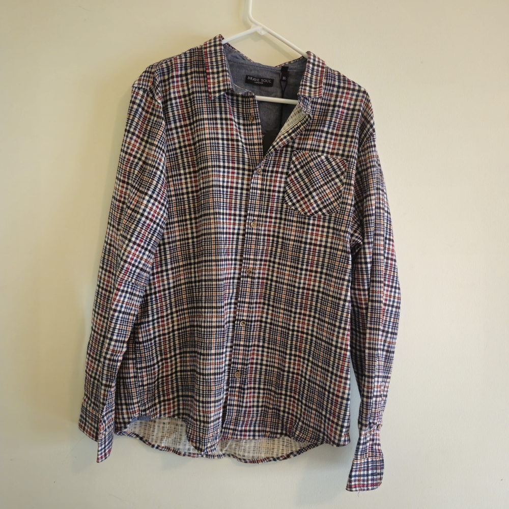 Brave Soul Red and Blue Checkered Button Down Shirt NWT